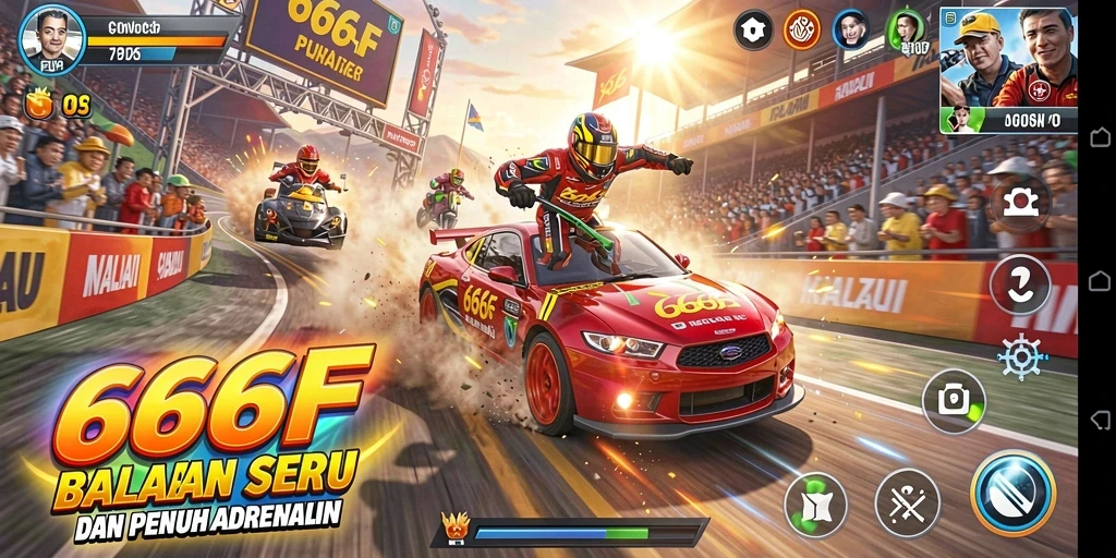 Tangkapan layar gameplay 666F menunjukkan aksi balapan yang mendebarkan.