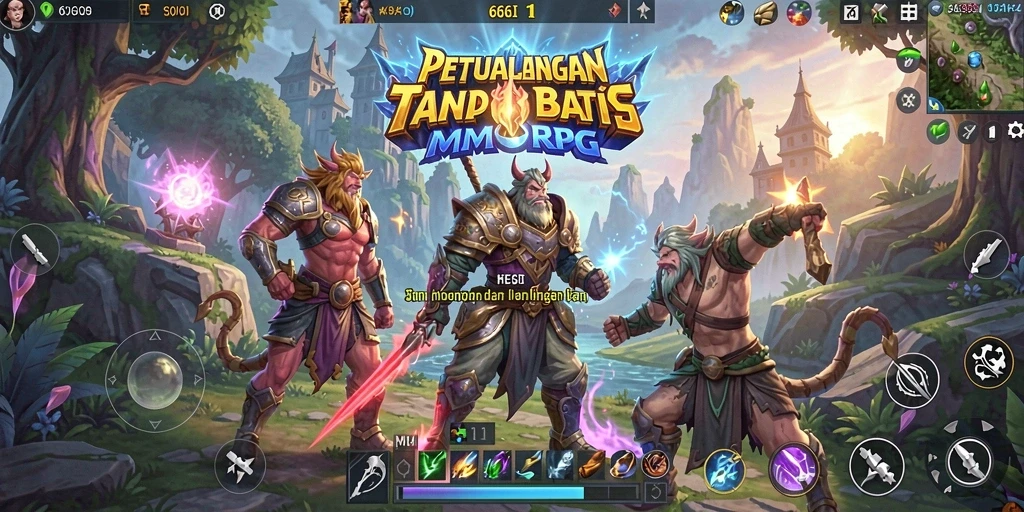 Screenshot gameplay 666I yang menampilkan pertarungan epik di dunia MMORPG.