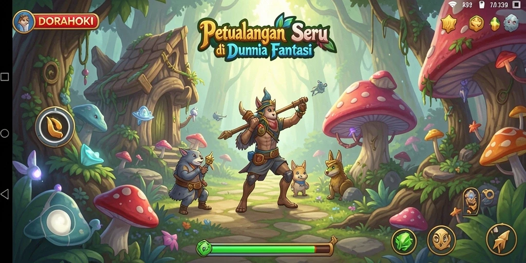 Tampilan gameplay DORAHOKI yang seru dan menantang di dunia petualangan.
