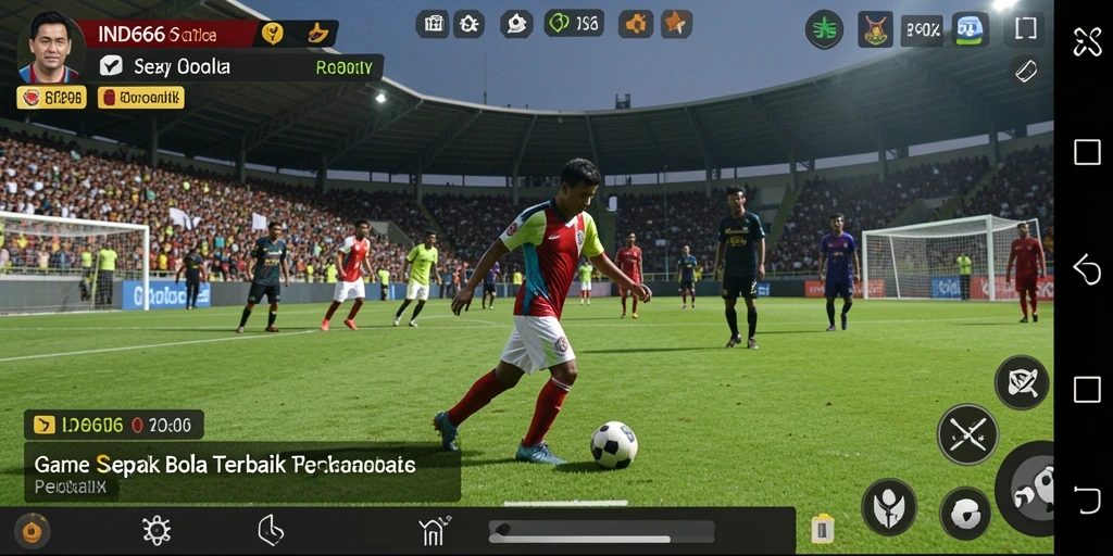 Tangkapan layar utama dari gameplay IND666 yang menampilkan aksi sepak bola mendebarkan.
