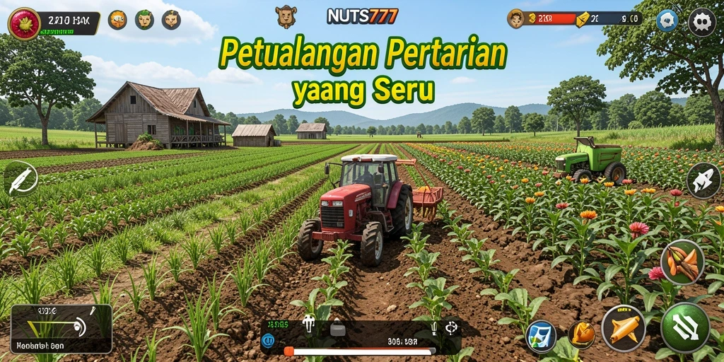 Gameplay NUTS777 yang menampilkan keseruan bertani.
