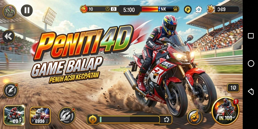 Screenshot gameplay PENITI4D menampilkan aksi balap menegangkan di lintasan malam.