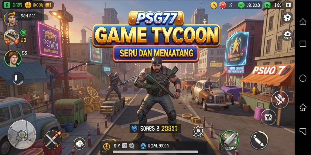 Screenshot gameplay Tycoon PSG77 yang menampilkan strategi dan manajemen.