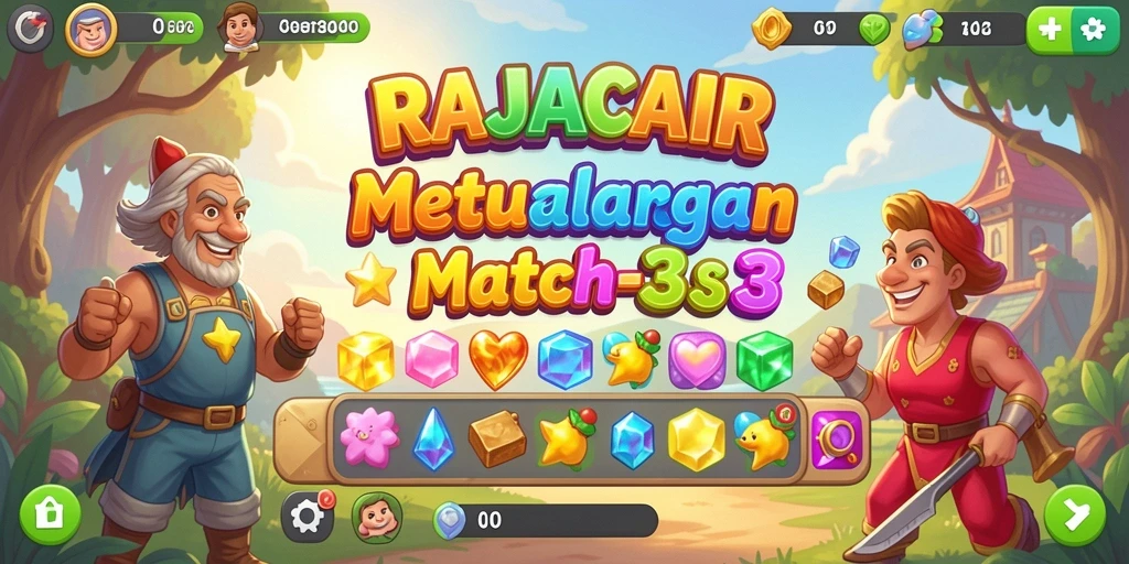 Screenshot utama RAJACAIR menunjukkan serunya gameplay Match-3 yang penuh warna.