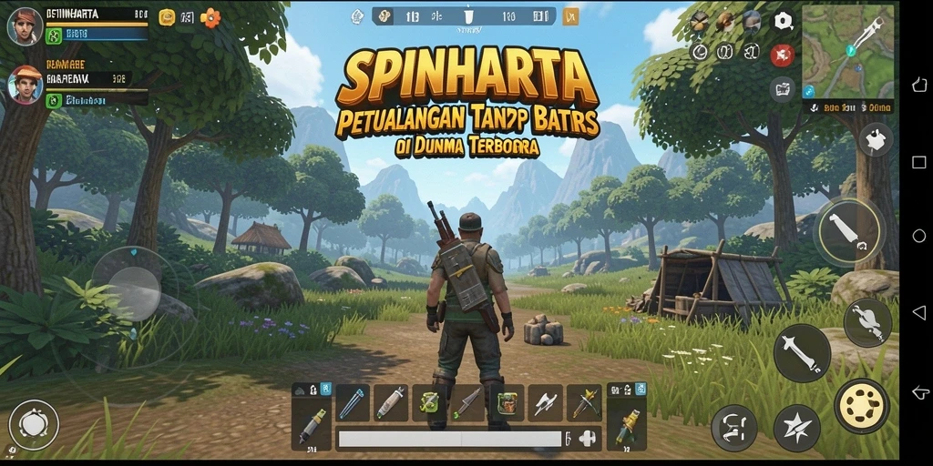 Tangkapan layar gameplay SPINHARTA yang menampilkan eksplorasi open world yang indah.