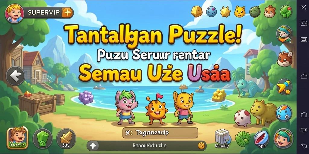 Screenshot gameplay SUPERVIP menunjukkan tantangan puzzle yang menarik dan beragam.